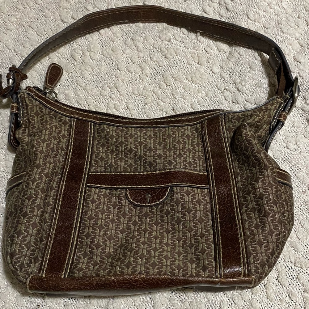 Fossil vintage shoulder bag brown logo print small